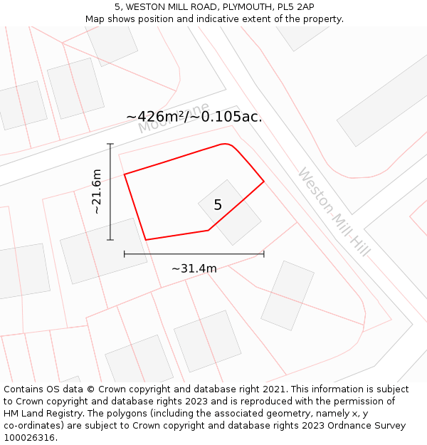 5, WESTON MILL ROAD, PLYMOUTH, PL5 2AP: Plot and title map