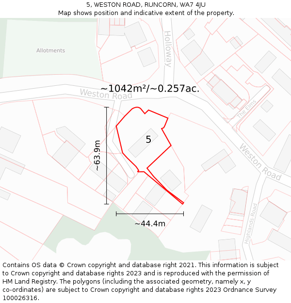 5, WESTON ROAD, RUNCORN, WA7 4JU: Plot and title map