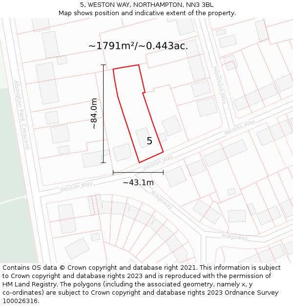 5, WESTON WAY, NORTHAMPTON, NN3 3BL: Plot and title map