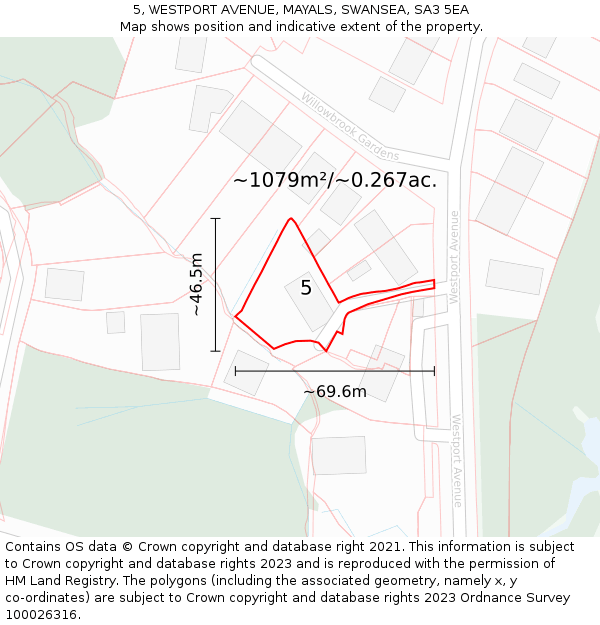 5, WESTPORT AVENUE, MAYALS, SWANSEA, SA3 5EA: Plot and title map