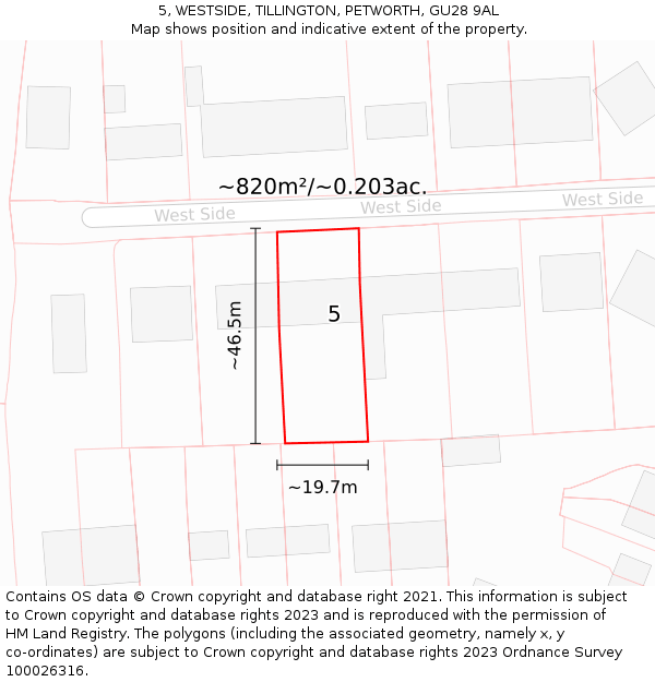 5, WESTSIDE, TILLINGTON, PETWORTH, GU28 9AL: Plot and title map