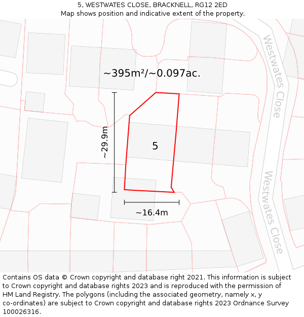 5, WESTWATES CLOSE, BRACKNELL, RG12 2ED: Plot and title map