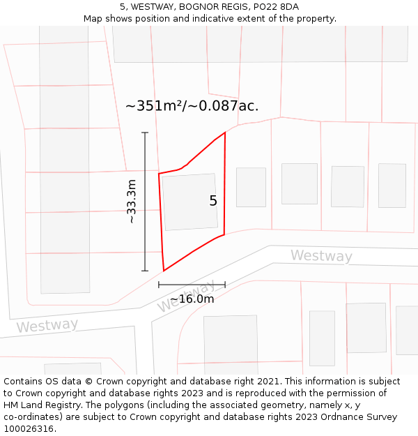 5, WESTWAY, BOGNOR REGIS, PO22 8DA: Plot and title map