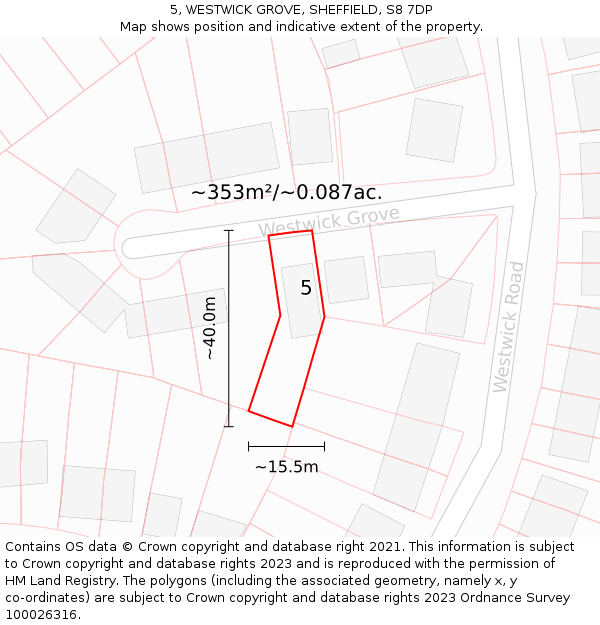 5, WESTWICK GROVE, SHEFFIELD, S8 7DP: Plot and title map