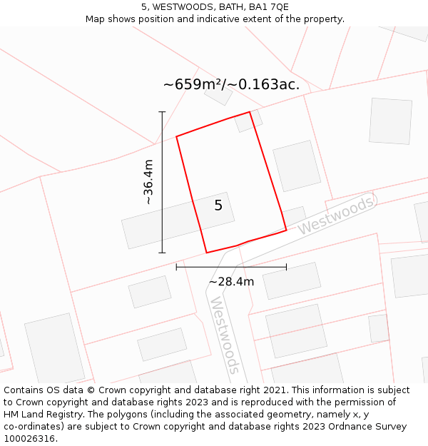 5, WESTWOODS, BATH, BA1 7QE: Plot and title map