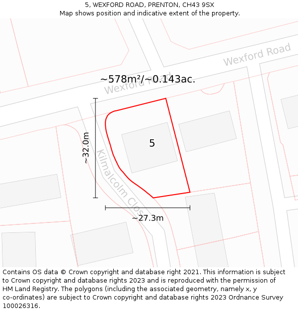 5, WEXFORD ROAD, PRENTON, CH43 9SX: Plot and title map