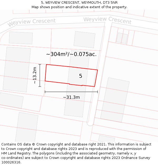 5, WEYVIEW CRESCENT, WEYMOUTH, DT3 5NR: Plot and title map