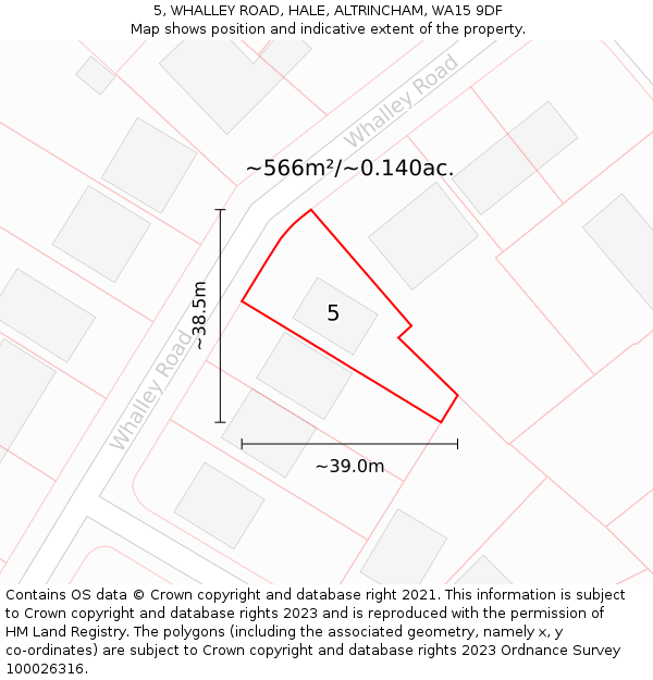 5, WHALLEY ROAD, HALE, ALTRINCHAM, WA15 9DF: Plot and title map