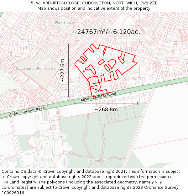 5, WHARBURTON CLOSE, CUDDINGTON, NORTHWICH, CW8 2ZE: Plot and title map