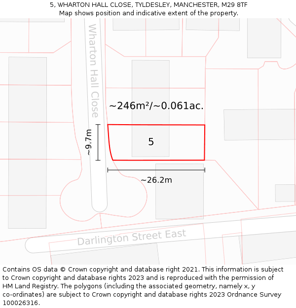 5, WHARTON HALL CLOSE, TYLDESLEY, MANCHESTER, M29 8TF: Plot and title map