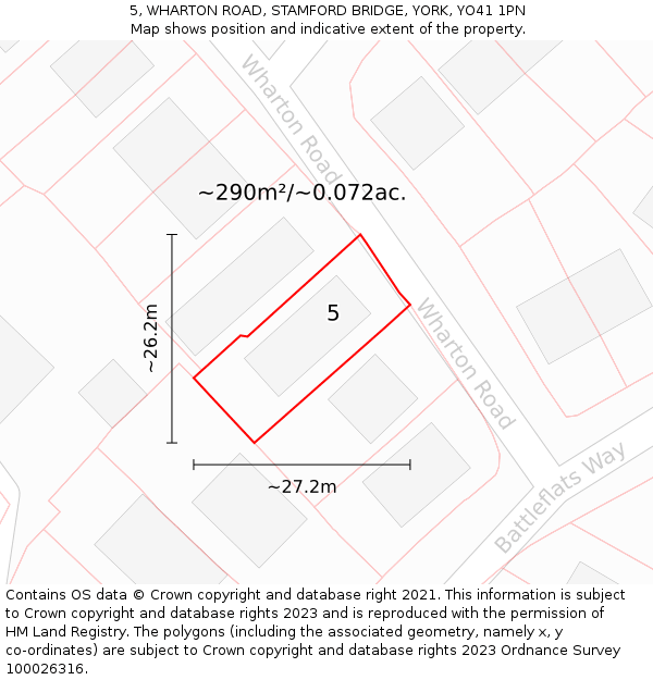 5, WHARTON ROAD, STAMFORD BRIDGE, YORK, YO41 1PN: Plot and title map