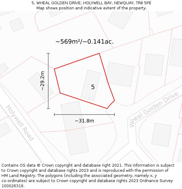 5, WHEAL GOLDEN DRIVE, HOLYWELL BAY, NEWQUAY, TR8 5PE: Plot and title map