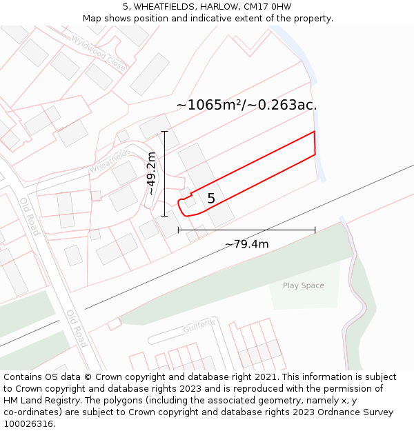 5, WHEATFIELDS, HARLOW, CM17 0HW: Plot and title map