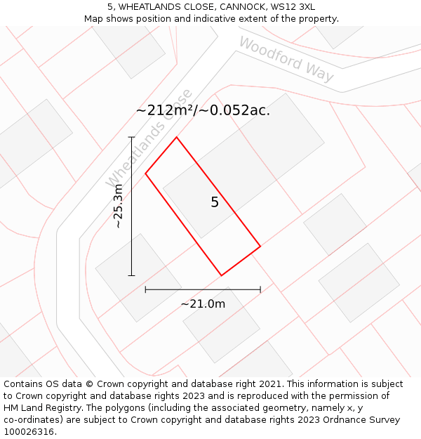 5, WHEATLANDS CLOSE, CANNOCK, WS12 3XL: Plot and title map