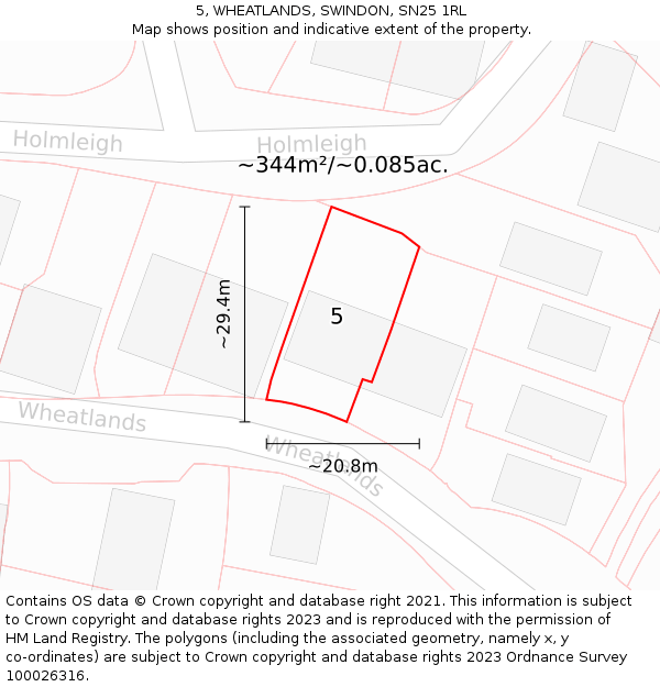 5, WHEATLANDS, SWINDON, SN25 1RL: Plot and title map