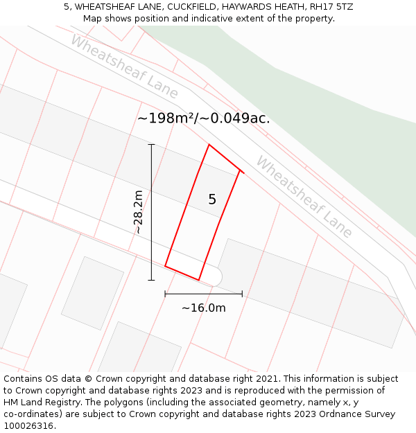 5, WHEATSHEAF LANE, CUCKFIELD, HAYWARDS HEATH, RH17 5TZ: Plot and title map