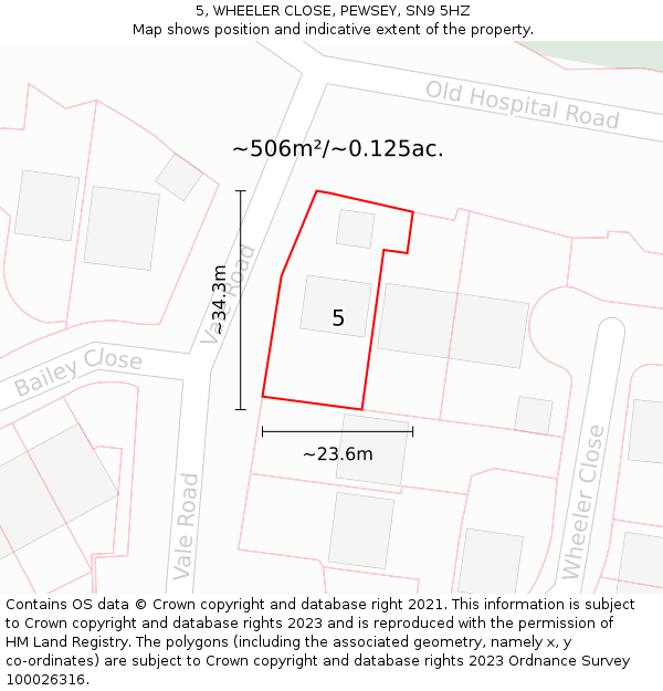 5, WHEELER CLOSE, PEWSEY, SN9 5HZ: Plot and title map