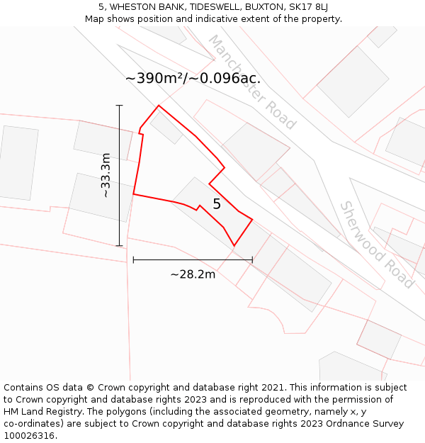 5, WHESTON BANK, TIDESWELL, BUXTON, SK17 8LJ: Plot and title map