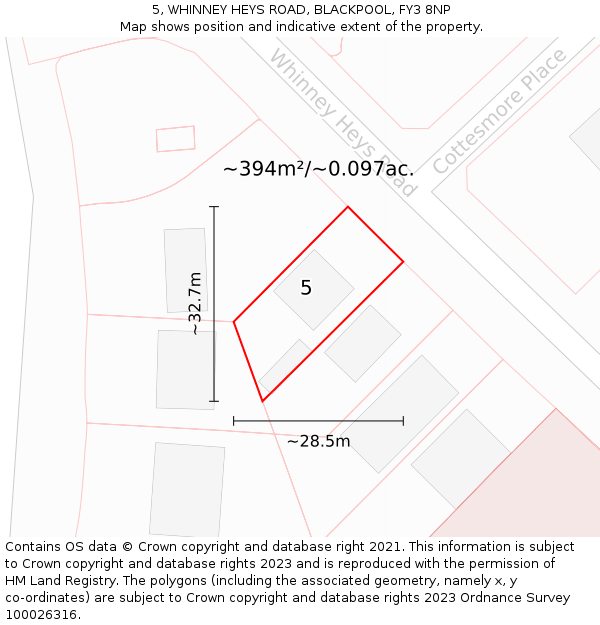 5, WHINNEY HEYS ROAD, BLACKPOOL, FY3 8NP: Plot and title map