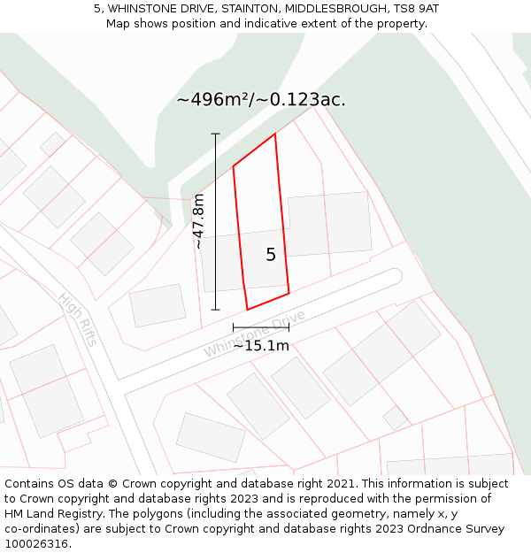 5, WHINSTONE DRIVE, STAINTON, MIDDLESBROUGH, TS8 9AT: Plot and title map