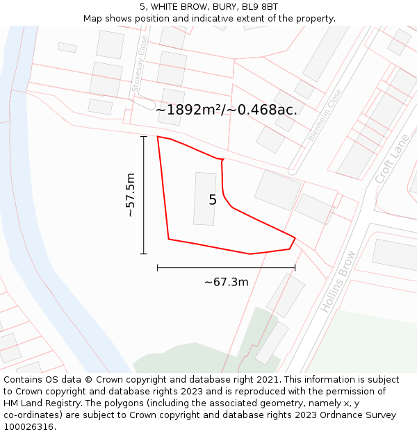 5, WHITE BROW, BURY, BL9 8BT: Plot and title map