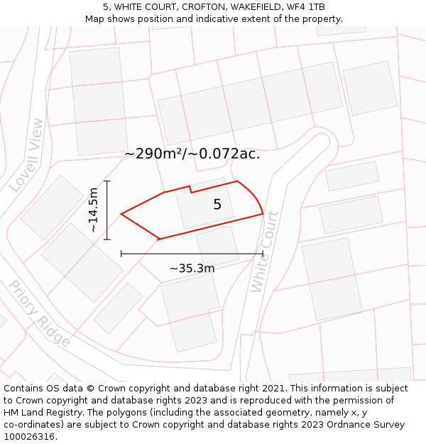 5, WHITE COURT, CROFTON, WAKEFIELD, WF4 1TB: Plot and title map