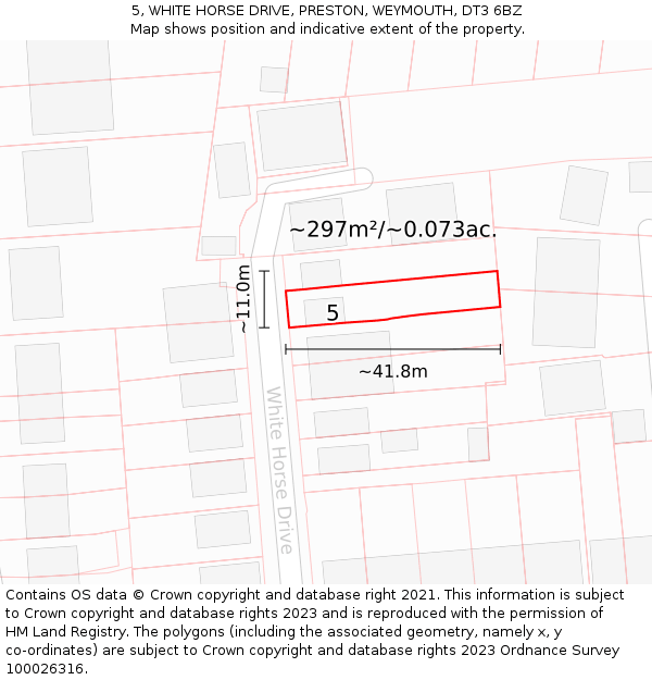 5, WHITE HORSE DRIVE, PRESTON, WEYMOUTH, DT3 6BZ: Plot and title map