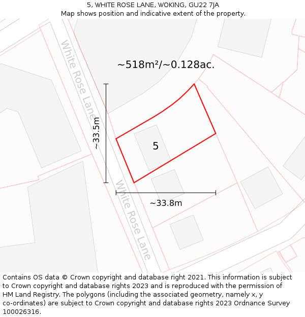 5, WHITE ROSE LANE, WOKING, GU22 7JA: Plot and title map