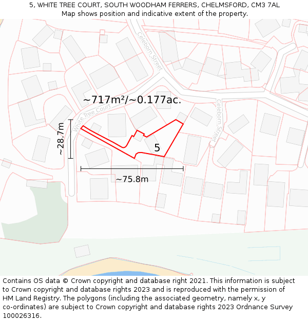 5, WHITE TREE COURT, SOUTH WOODHAM FERRERS, CHELMSFORD, CM3 7AL: Plot and title map
