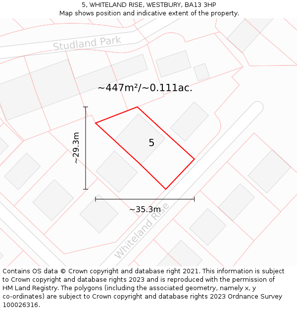 5, WHITELAND RISE, WESTBURY, BA13 3HP: Plot and title map