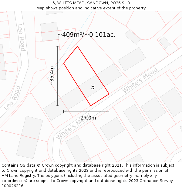 5, WHITES MEAD, SANDOWN, PO36 9HR: Plot and title map