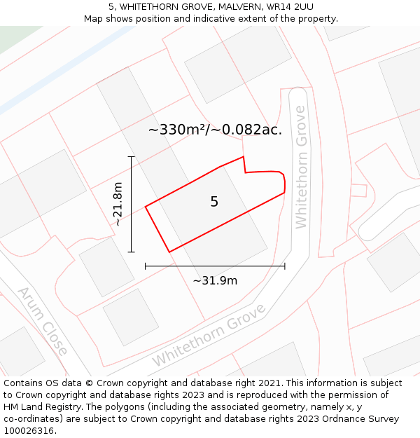 5, WHITETHORN GROVE, MALVERN, WR14 2UU: Plot and title map