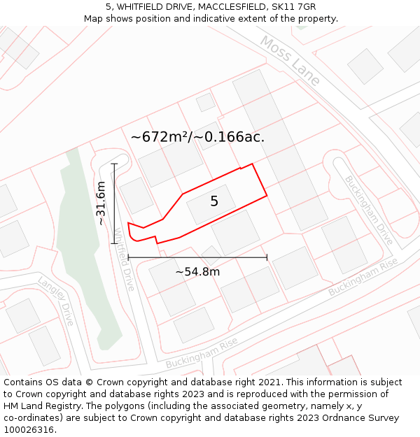 5, WHITFIELD DRIVE, MACCLESFIELD, SK11 7GR: Plot and title map