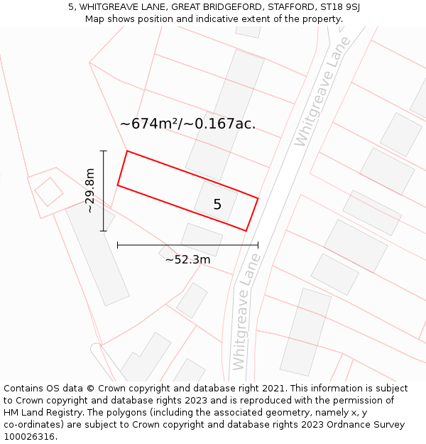 5, WHITGREAVE LANE, GREAT BRIDGEFORD, STAFFORD, ST18 9SJ: Plot and title map