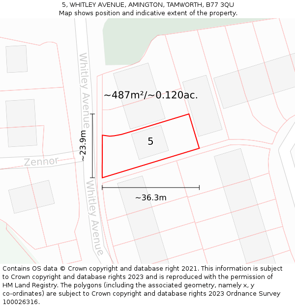5, WHITLEY AVENUE, AMINGTON, TAMWORTH, B77 3QU: Plot and title map