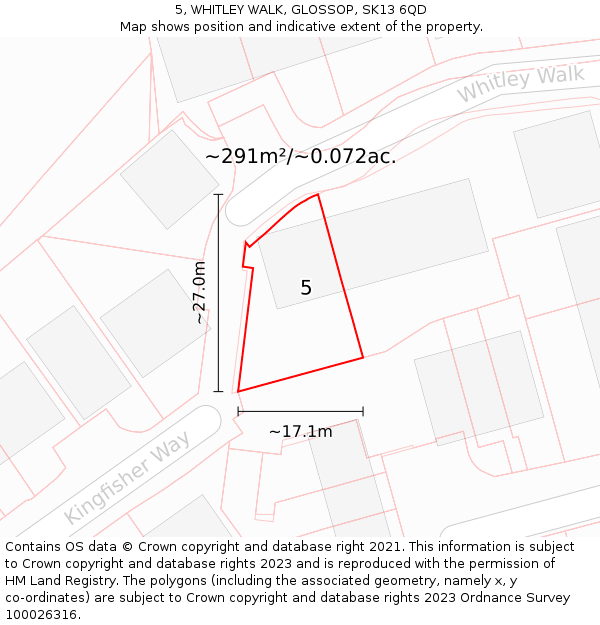 5, WHITLEY WALK, GLOSSOP, SK13 6QD: Plot and title map