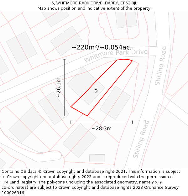 5, WHITMORE PARK DRIVE, BARRY, CF62 8JL: Plot and title map