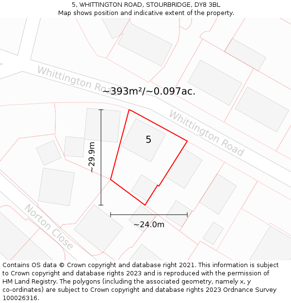 5, WHITTINGTON ROAD, STOURBRIDGE, DY8 3BL: Plot and title map