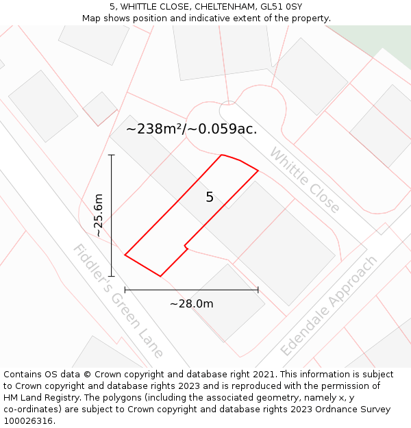 5, WHITTLE CLOSE, CHELTENHAM, GL51 0SY: Plot and title map