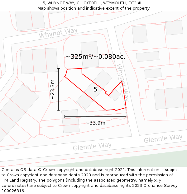 5, WHYNOT WAY, CHICKERELL, WEYMOUTH, DT3 4LL: Plot and title map