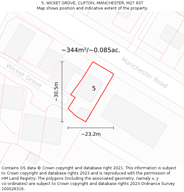 5, WICKET GROVE, CLIFTON, MANCHESTER, M27 6ST: Plot and title map