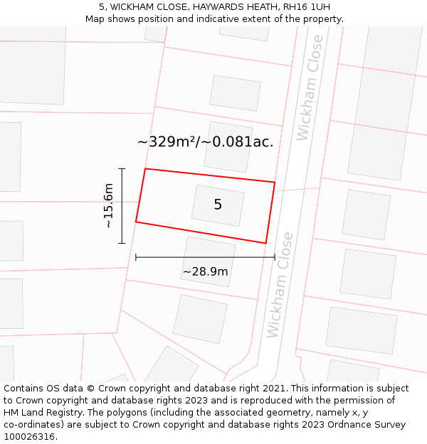 5, WICKHAM CLOSE, HAYWARDS HEATH, RH16 1UH: Plot and title map