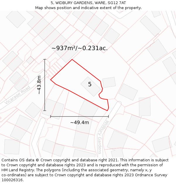 5, WIDBURY GARDENS, WARE, SG12 7AT: Plot and title map