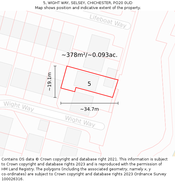 5, WIGHT WAY, SELSEY, CHICHESTER, PO20 0UD: Plot and title map