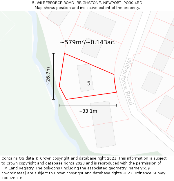 5, WILBERFORCE ROAD, BRIGHSTONE, NEWPORT, PO30 4BD: Plot and title map