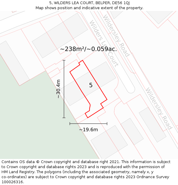 5, WILDERS LEA COURT, BELPER, DE56 1QJ: Plot and title map