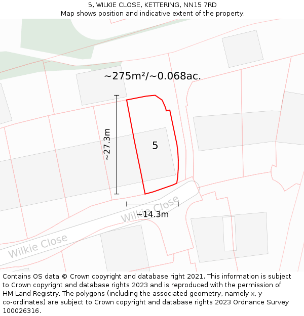 5, WILKIE CLOSE, KETTERING, NN15 7RD: Plot and title map