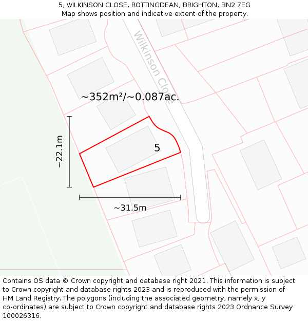 5, WILKINSON CLOSE, ROTTINGDEAN, BRIGHTON, BN2 7EG: Plot and title map