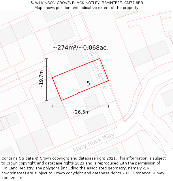 5, WILKINSON GROVE, BLACK NOTLEY, BRAINTREE, CM77 8RB: Plot and title map