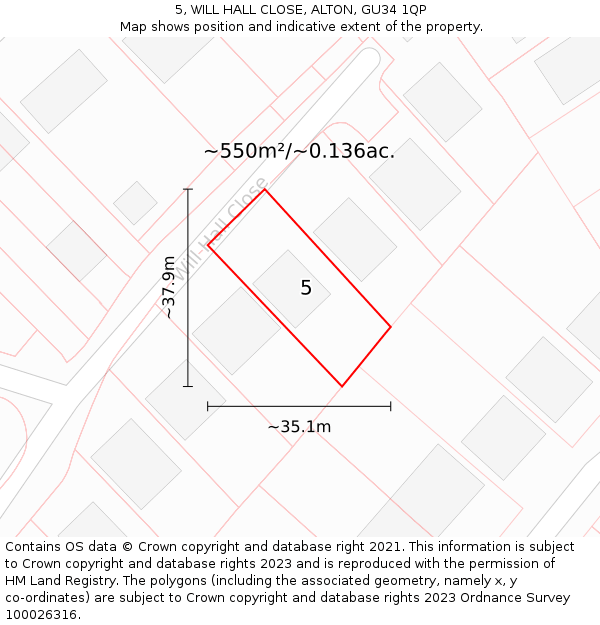 5, WILL HALL CLOSE, ALTON, GU34 1QP: Plot and title map